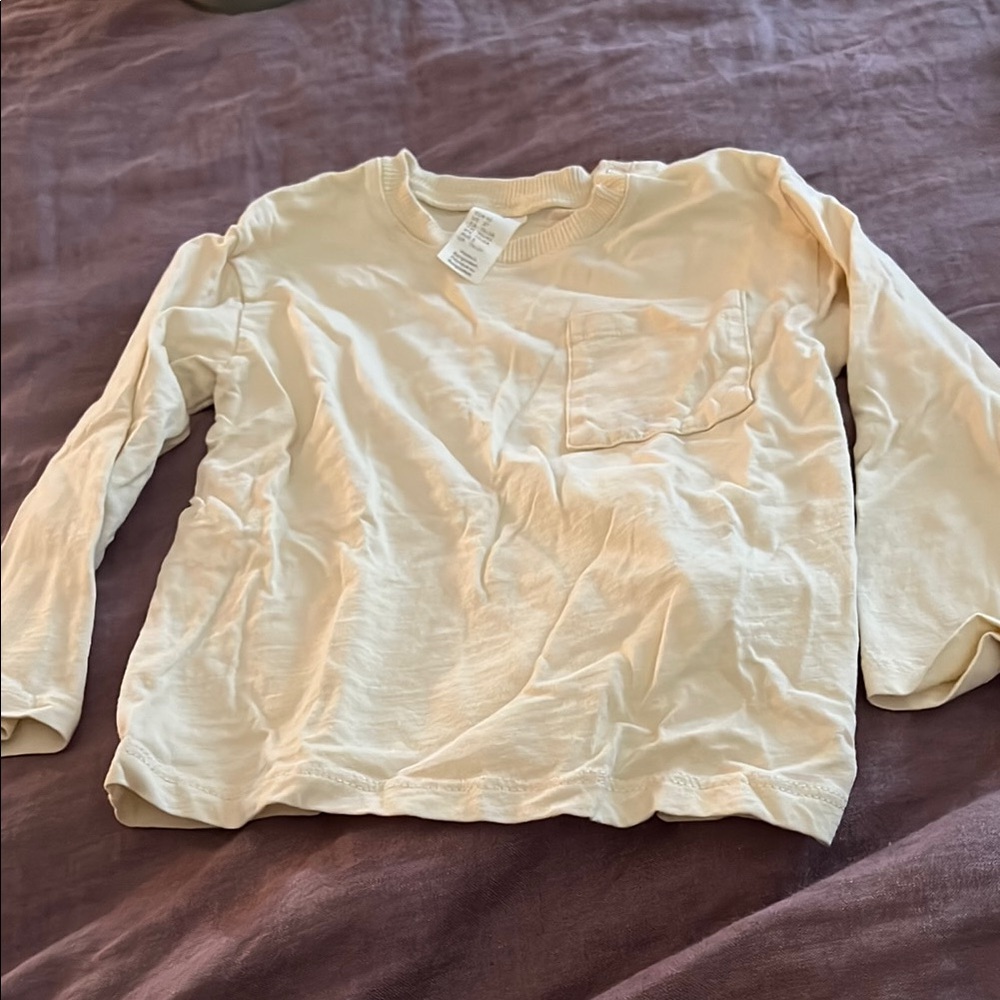 H&M Cream Long Sleeve Tee Relaxed Fit